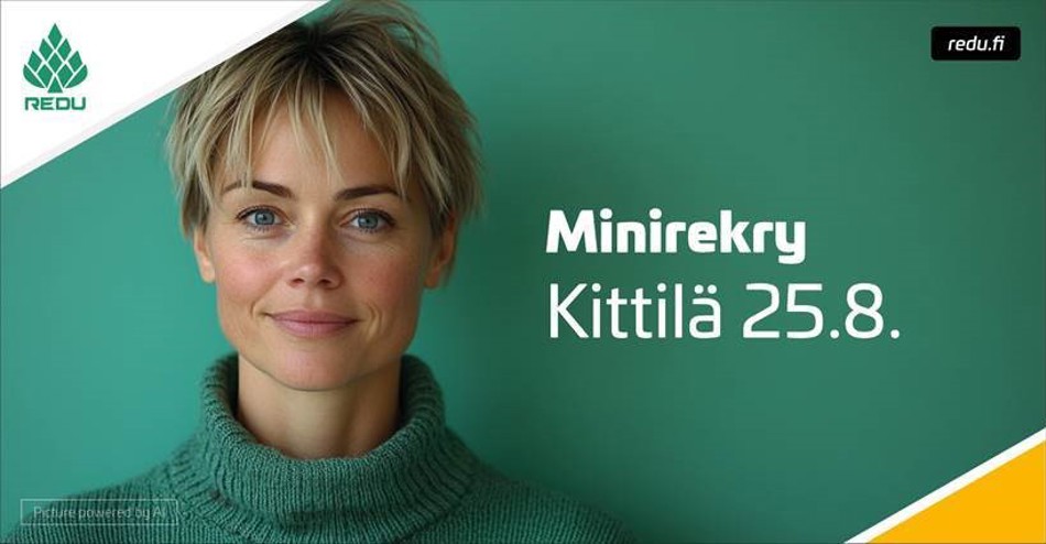 Minirekry Kittilä 25.8. mainoskuva, jossa nainen katsoo kameraan.